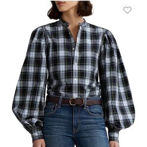 POLO RALPH LAUREN Plaid Checked Balloon Puff Sleeve Button Down Size 10 | NWT
